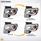 09-14 Ford F-150 LED Crystal Headlights Chrome w/ Amber Light Bar