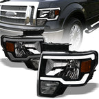 09-14 Ford F-150 LED Crystal Headlights Black w/ Amber Light Bar