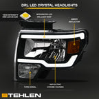 09-14 Ford F-150 LED Crystal Headlights Black w/ Amber Light Bar