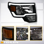 09-14 Ford F-150 LED Crystal Headlights Black w/ Amber Light Bar