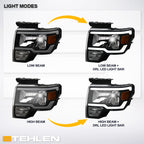 09-14 Ford F-150 LED Crystal Headlights Black w/ Amber Light Bar
