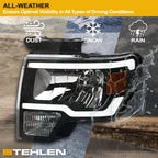 09-14 Ford F-150 LED Crystal Headlights Black w/ Amber Light Bar