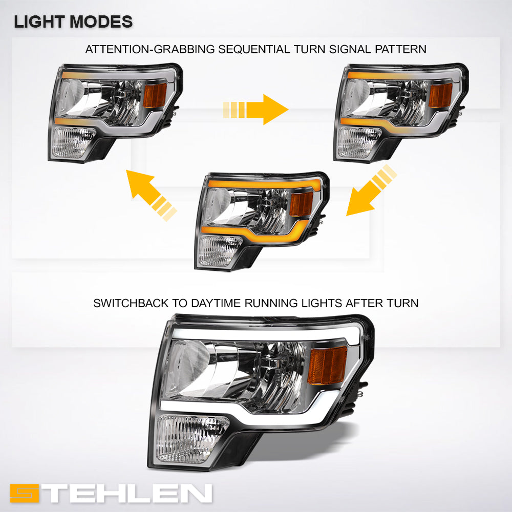 09-14 Ford F-150 Crystal LED Headlights Sequential Signal - Chrome