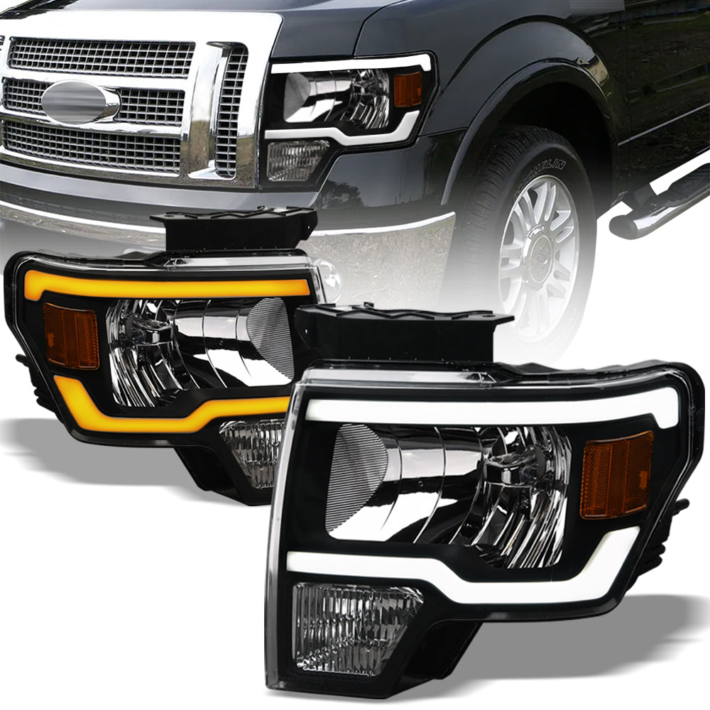 09-14 Ford F-150 LED Crystal Headlights Sequential Signal - Black