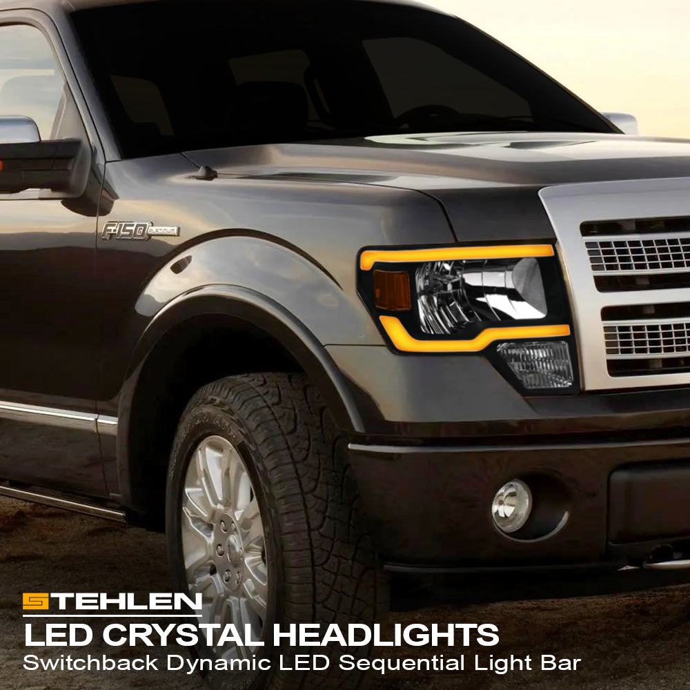 09-14 Ford F-150 LED Crystal Headlights Sequential Signal - Black