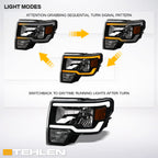 09-14 Ford F-150 LED Crystal Headlights Sequential Signal - Black