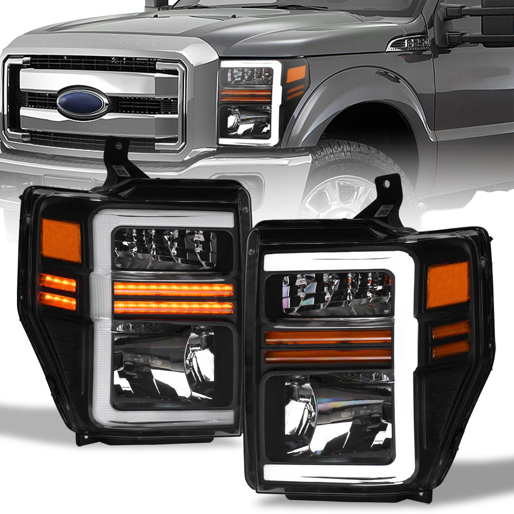 08-10 Ford F250 F350 Super Duty LED Crystal Headlights Black