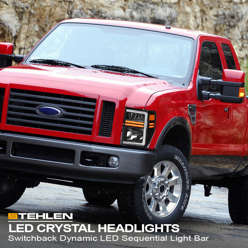 08-10 Ford F250 F350 Super Duty LED Crystal Headlights Black
