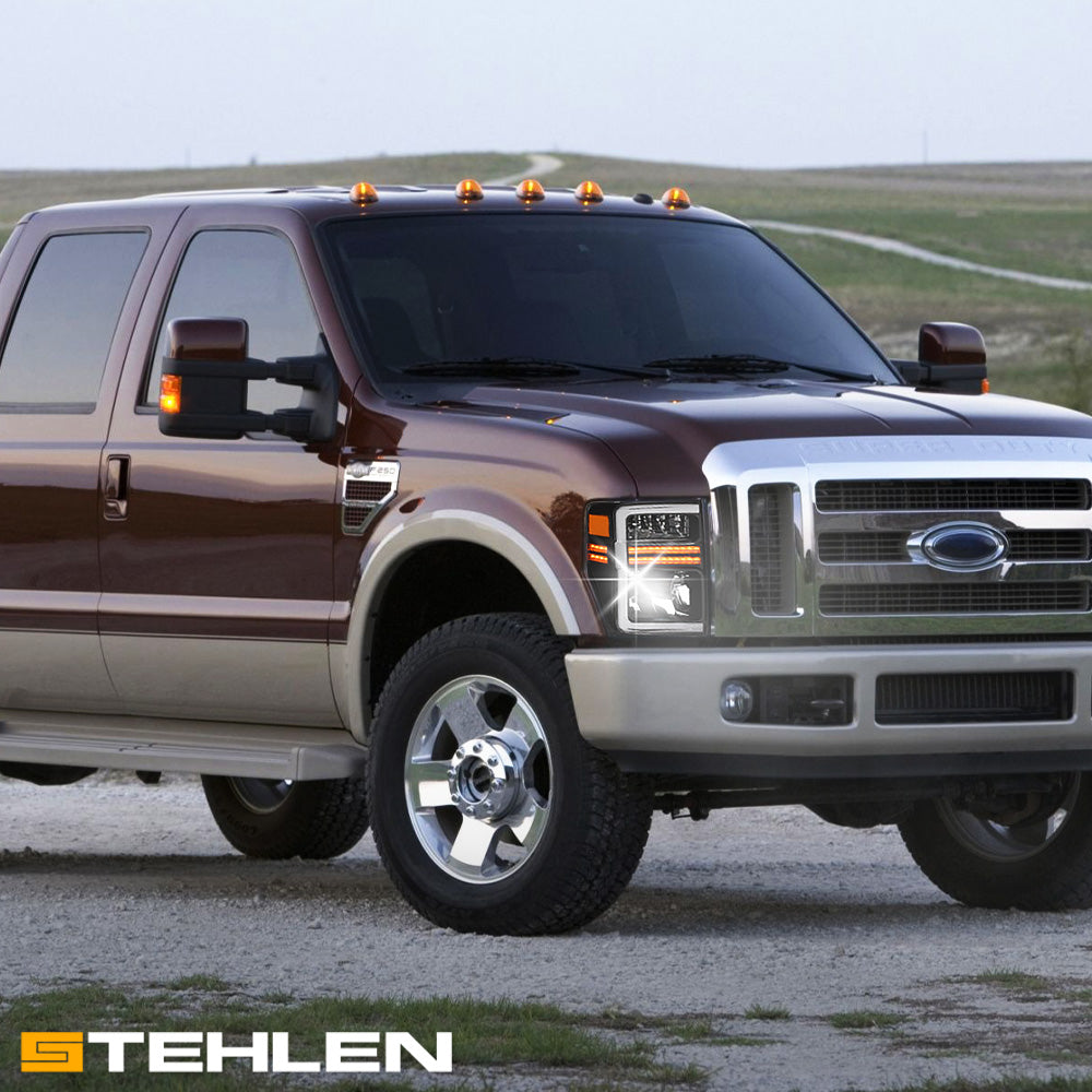 08-10 Ford F250 F350 Super Duty LED Crystal Headlights Black