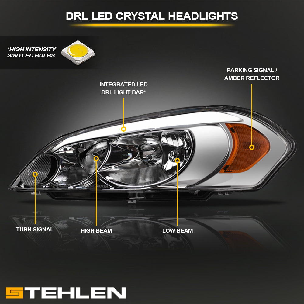 2006-2016 Chevrolet Impala Monte Carlo LED Crystal Headlights - Chrome
