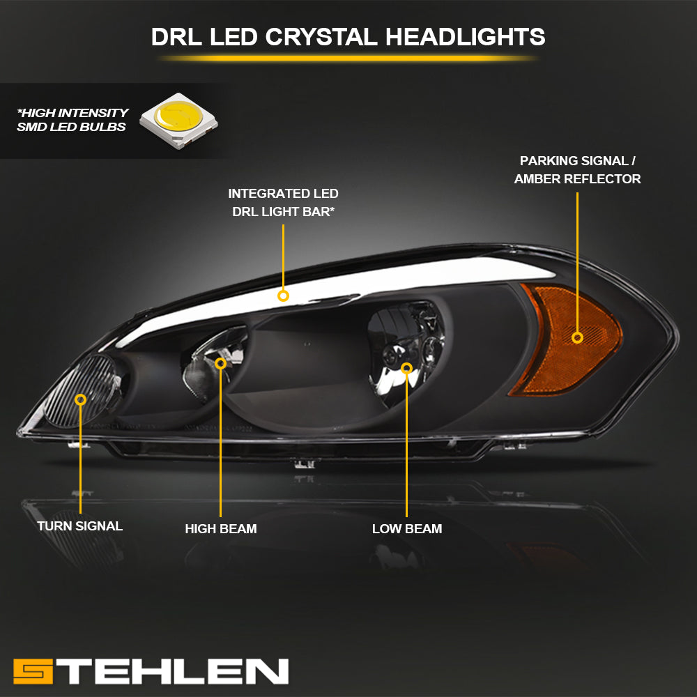2006-2016 Chevrolet Impala/Monte Carlo LED Crystal Headlights - Black