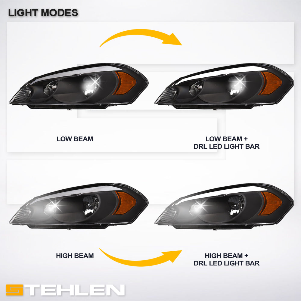2006-2016 Chevrolet Impala/Monte Carlo LED Crystal Headlights - Black