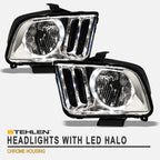 2005-2009 Ford Mustang Crystal Headlights w/ LED Halo - Chrome