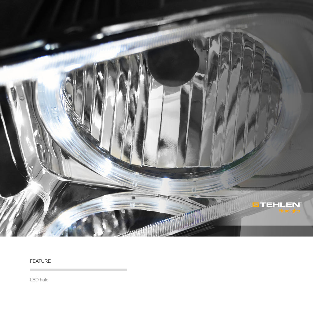 2005-2009 Ford Mustang Crystal Headlights w/ LED Halo - Chrome