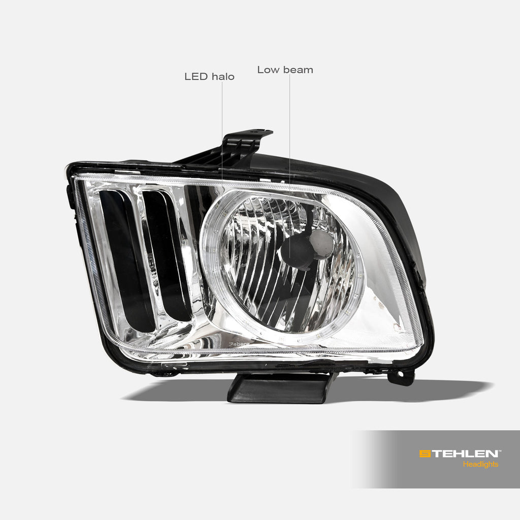 2005-2009 Ford Mustang Crystal Headlights w/ LED Halo - Chrome