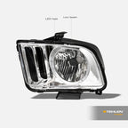 2005-2009 Ford Mustang Crystal Headlights w/ LED Halo - Chrome