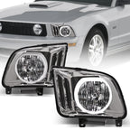 05-09 Ford Mustang LED Halo Crystal Headlights Black - FDMT05A1