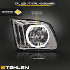 05-09 Ford Mustang LED Halo Crystal Headlights Black - FDMT05A1