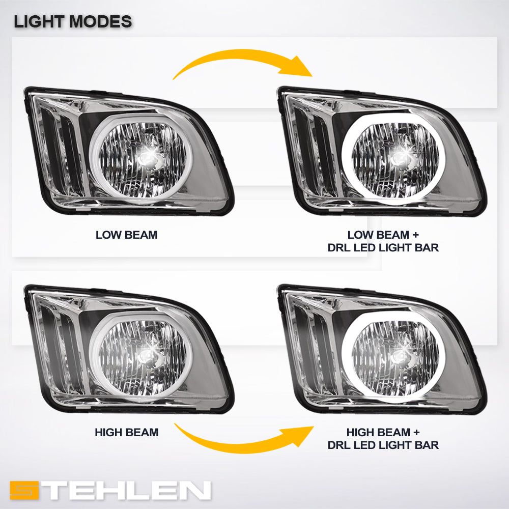 05-09 Ford Mustang LED Halo Crystal Headlights Black - FDMT05A1