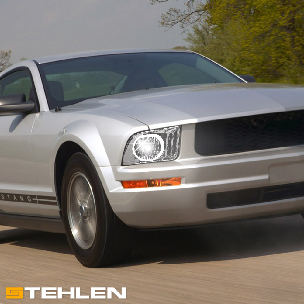 05-09 Ford Mustang LED Halo Crystal Headlights Black - FDMT05A1