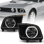05-09 Ford Mustang Chrome LED Halo Crystal Headlights - FDMT05A1.03