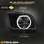 05-09 Ford Mustang Chrome LED Halo Crystal Headlights - FDMT05A1.03