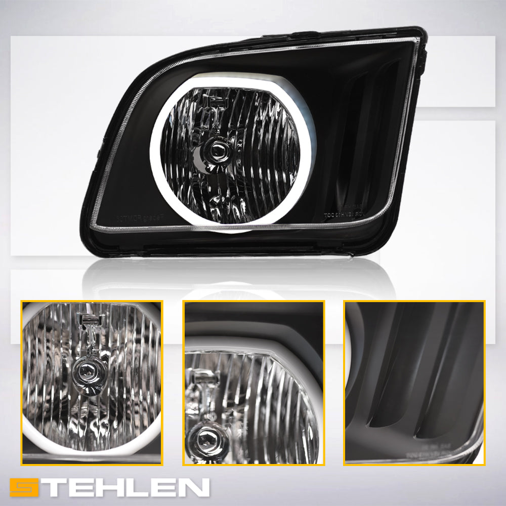 05-09 Ford Mustang Chrome LED Halo Crystal Headlights - FDMT05A1.03
