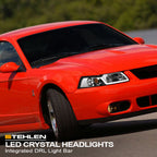 99-04 Ford Mustang Chrome Crystal Headlights w/ LED Light Bar