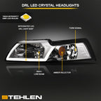 99-04 Ford Mustang Chrome Crystal Headlights w/ LED Light Bar