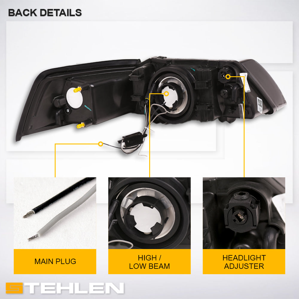 99-04 Ford Mustang Chrome Crystal Headlights w/ LED Light Bar