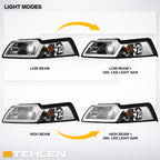 99-04 Ford Mustang Chrome Crystal Headlights w/ LED Light Bar