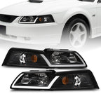 99-04 Ford Mustang Black Crystal LED Headlights w/ Amber