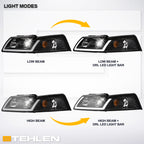 99-04 Ford Mustang Black Crystal LED Headlights w/ Amber