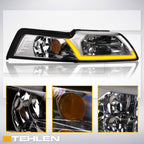 99-04 Ford Mustang Crystal Headlights Sequential LED Signal - Chrome
