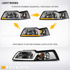 99-04 Ford Mustang Crystal Headlights Sequential LED Signal - Chrome