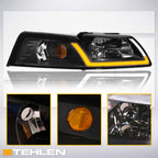 99-04 Ford Mustang Crystal Headlights Sequential LED Turn Signal