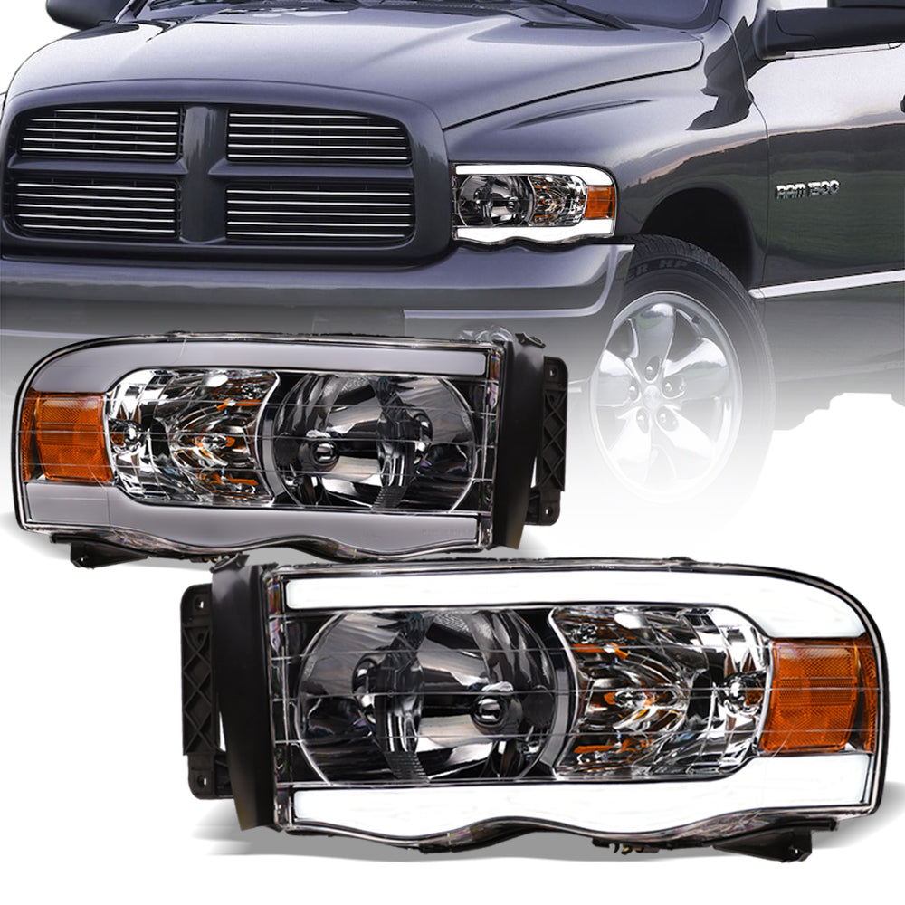 02-05 Dodge Ram Crystal Headlights w/ LED Light Bar - Chrome