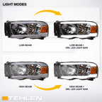02-05 Dodge Ram Crystal Headlights w/ LED Light Bar - Chrome