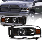 02-05 Dodge Ram Crystal Headlights w/ LED Light Bar - Black