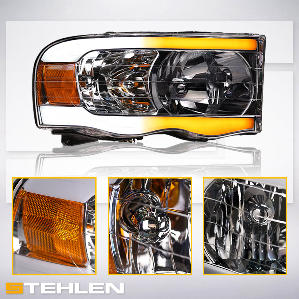 02-05 Dodge Ram Crystal Headlights Sequential LED Chrome