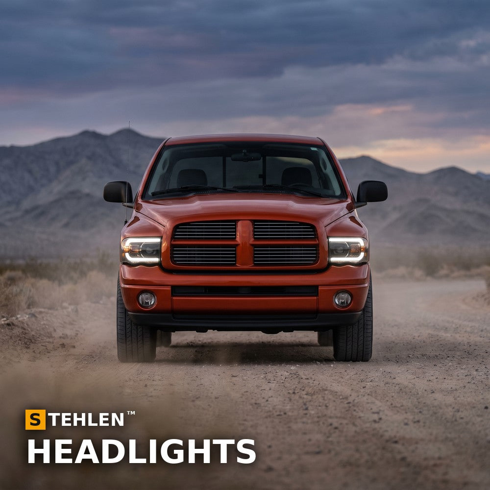 2002-2005 Dodge Ram Crystal Headlights w/ Sequential LED Bar — Black — installed