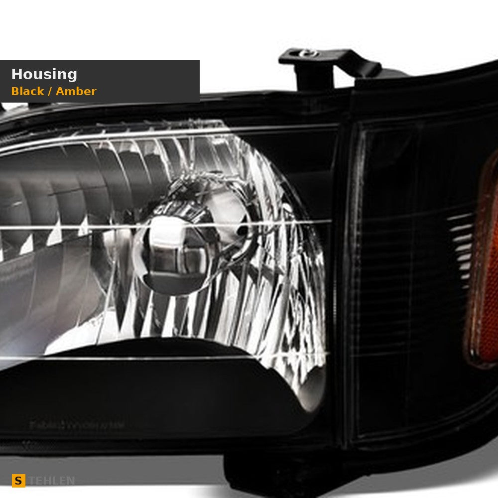 2002-2005 Dodge Ram Crystal Headlights w/ Sequential LED Bar — Black — detail