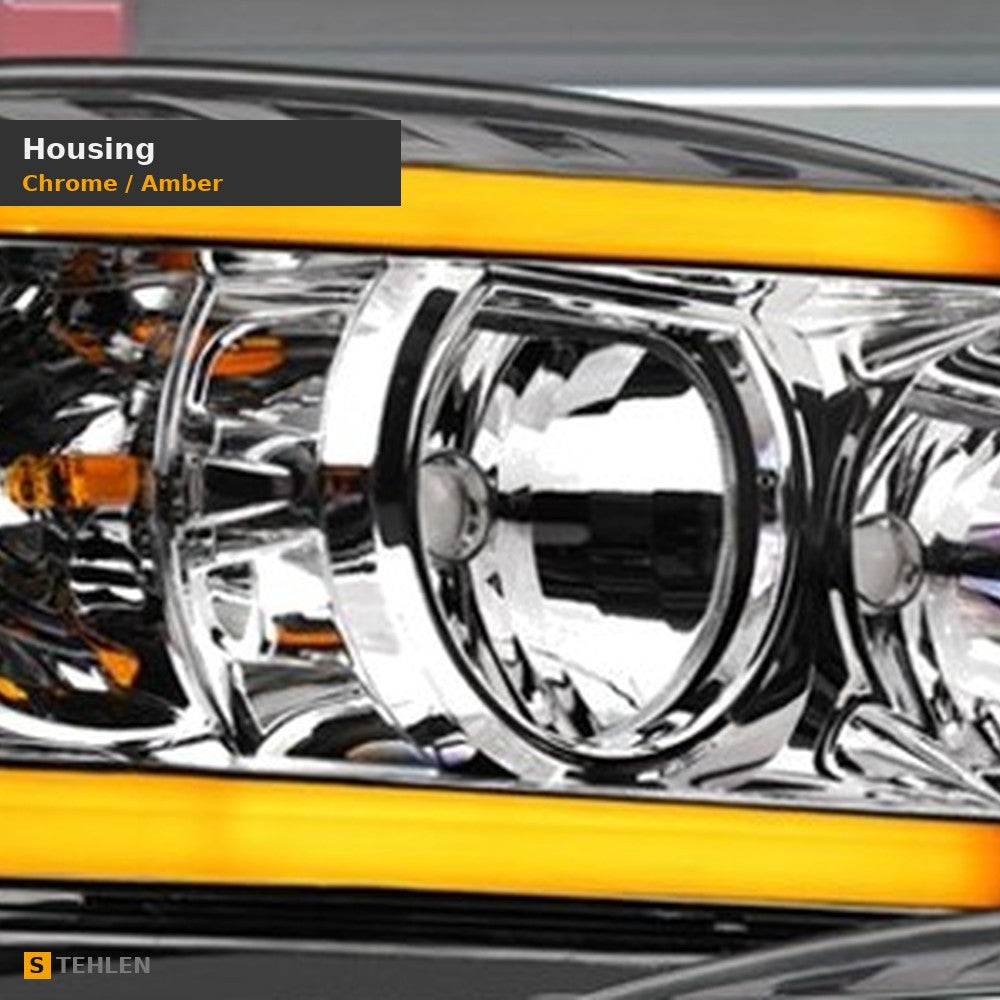 2006-2009 Dodge Ram Crystal Headlights w/ Sequential LED Bar — Chrome — detail