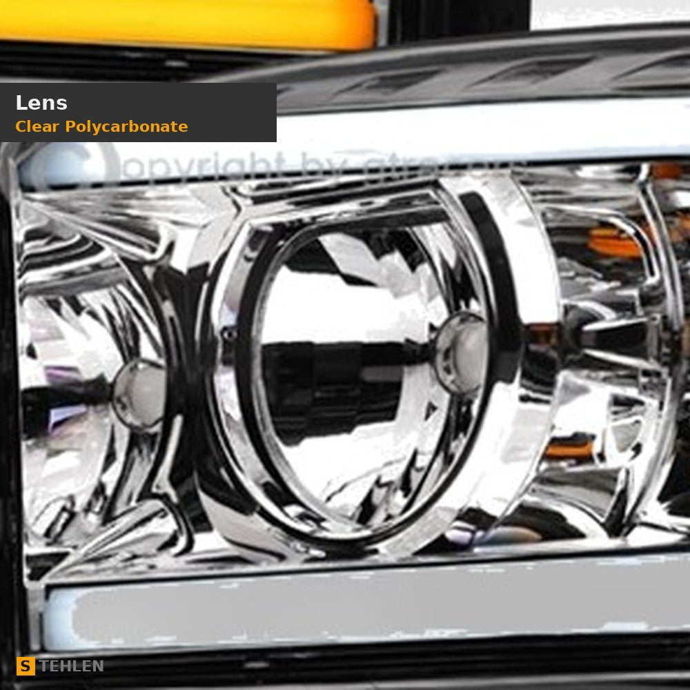 2006-2009 Dodge Ram Crystal Headlights w/ Sequential LED Bar — Chrome — detail