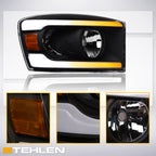 06-09 Dodge Ram Black Crystal Headlights Sequential LED Turn Signal