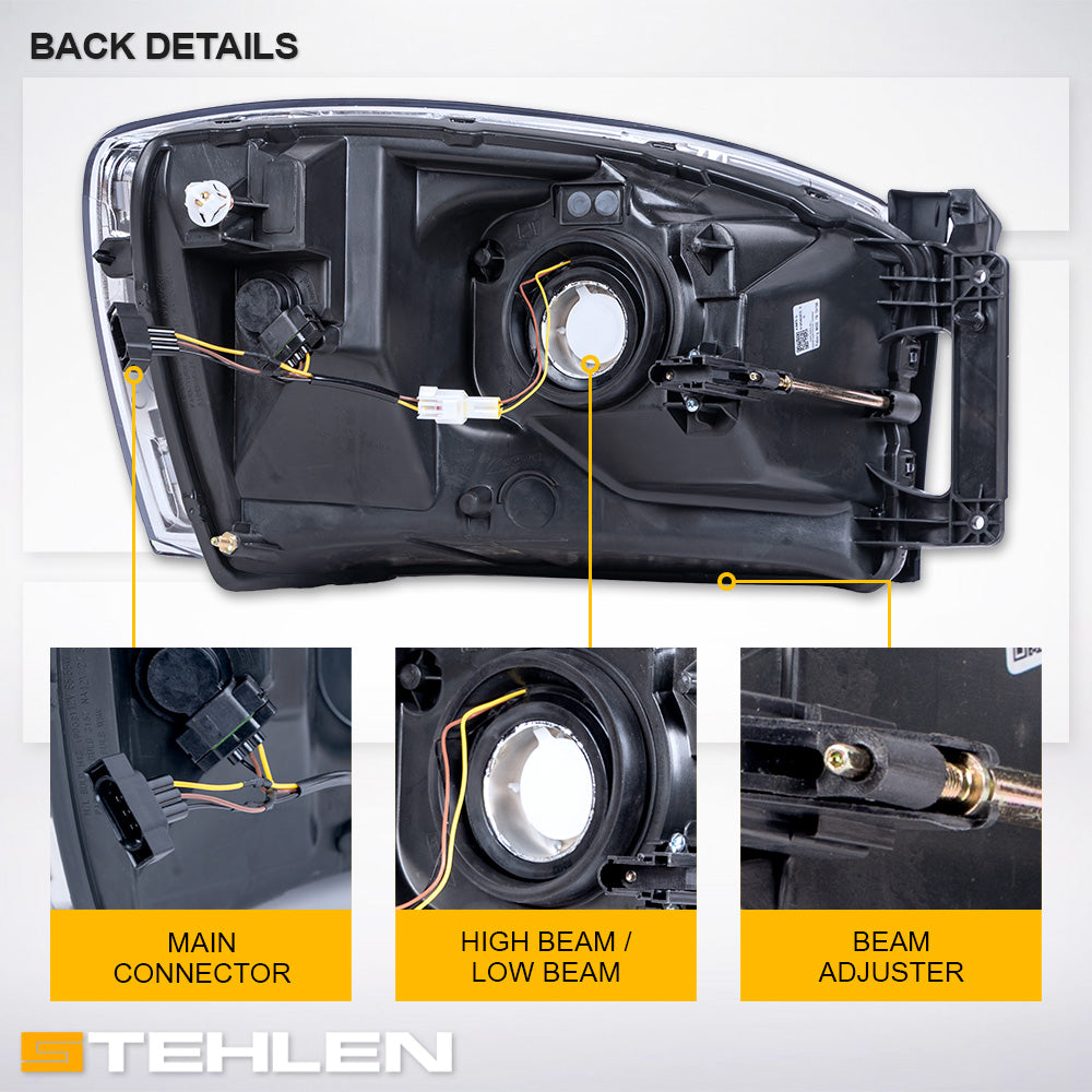 06-09 Dodge Ram Black Crystal Headlights Sequential LED Turn Signal