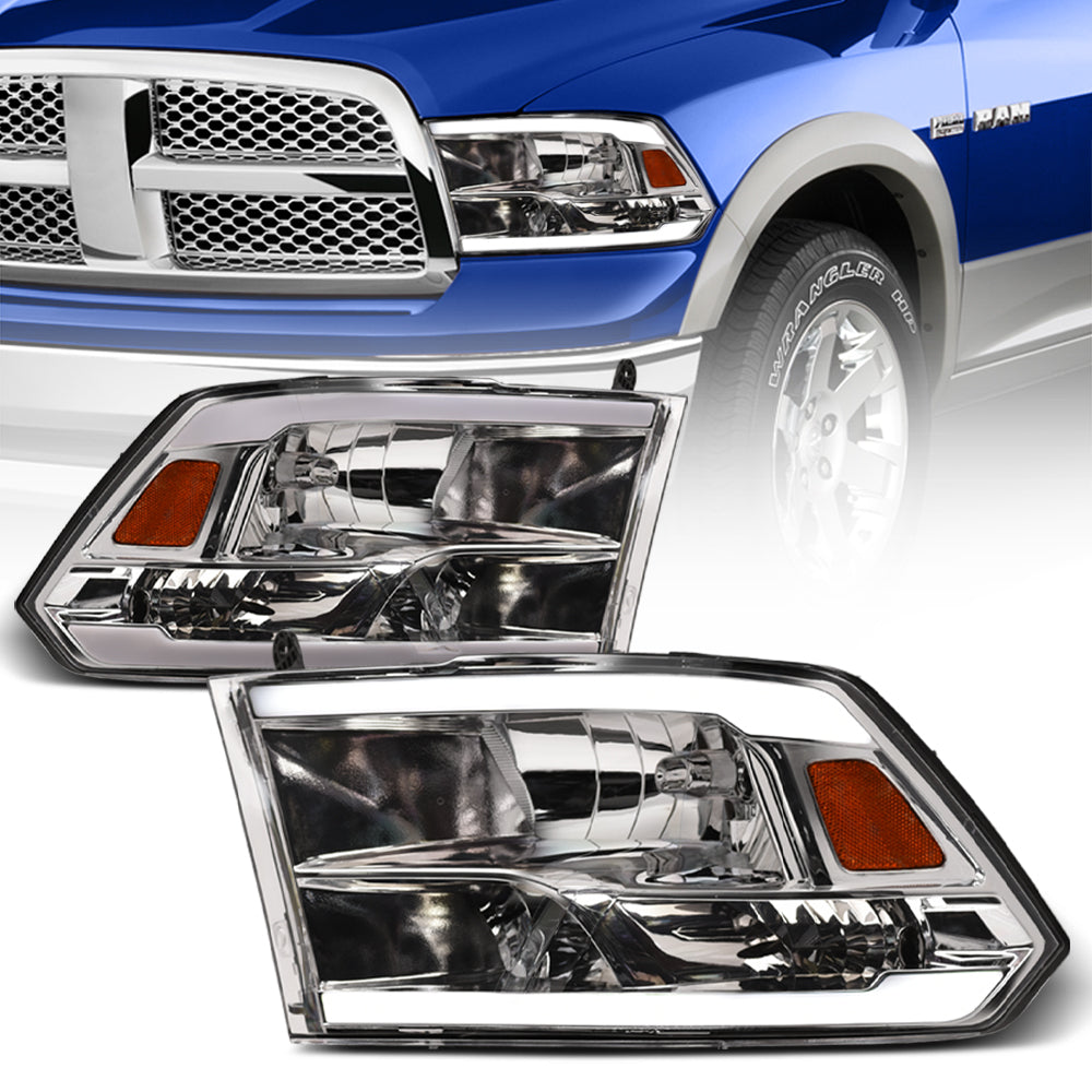 2009-2024 Dodge Ram Crystal Headlights w/ LED Bar Chrome