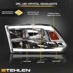 2009-2024 Dodge Ram Crystal Headlights w/ LED Bar Chrome