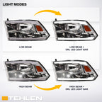 2009-2024 Dodge Ram Crystal Headlights w/ LED Bar Chrome