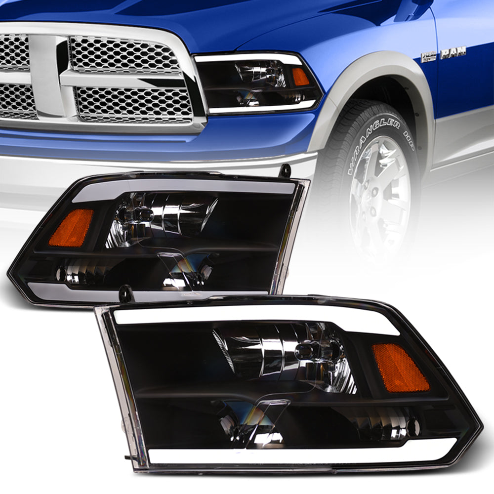2009-2024 Dodge Ram Crystal Headlights LED Light Bar Black